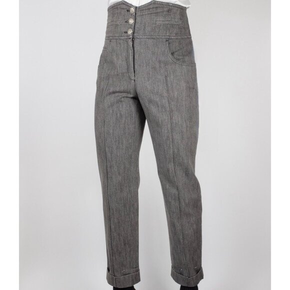 Chanel 10P jeans 42 US 10 gray high waist 3 button gray distressed 2010 - Picture 3 of 16